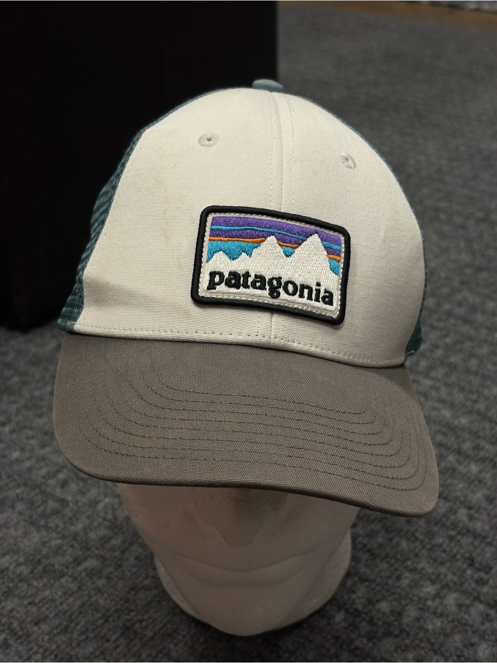 Patagonia Cream and Gray Trucker Hat with Multicolor Logo